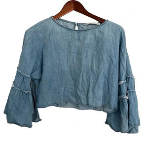 Zara denim style top with statement sleeves size  small
